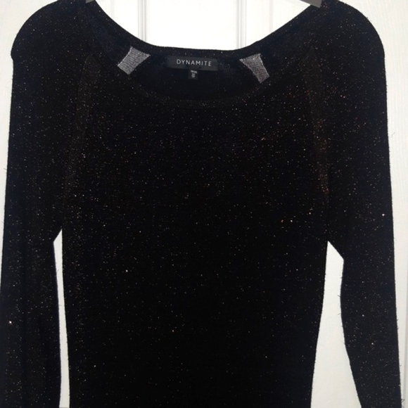 (XS)🌼🤎Dynamite Lurex Bodycon Dress with Sheer Details Blk/Copper Metallic🌼🤎 - Picture 3 of 8